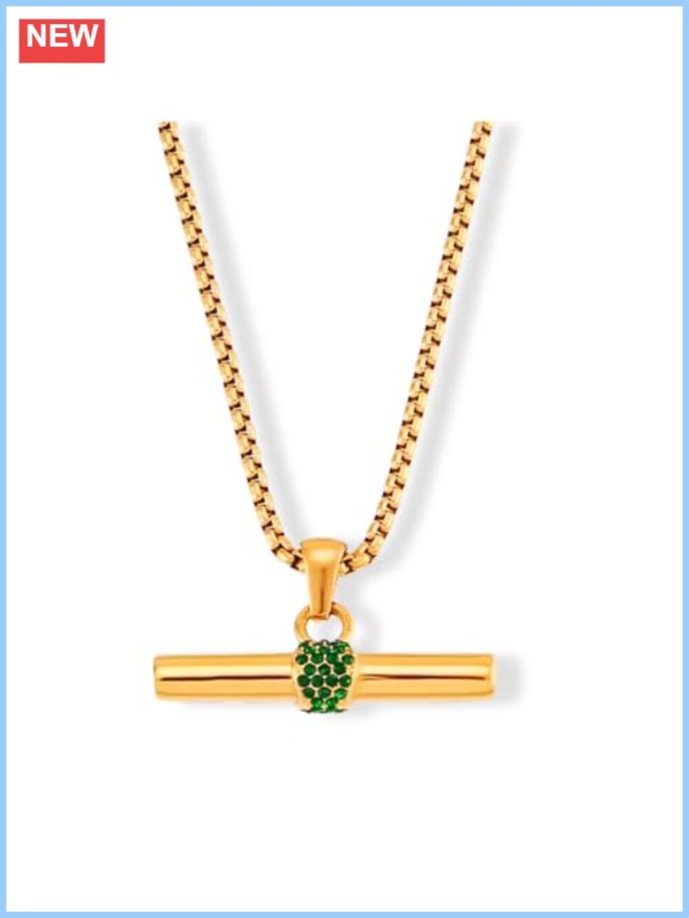 18K Gold Plated Stainless Steel T-Bar Pendant Necklace Adjustable Box Chain